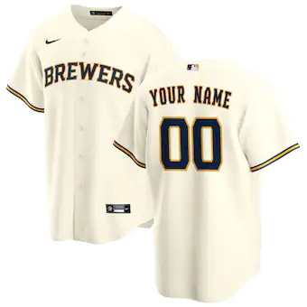 youth nike cream milwaukee brewers home replica custom jers